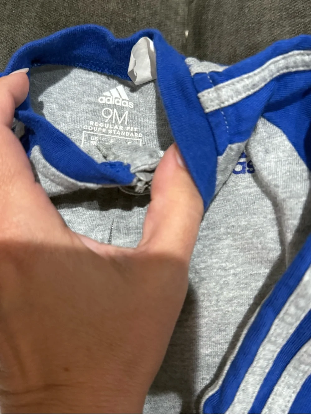 adidas Grey and Royal Blue Footed Infant One-Piece